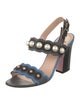 Fendi Faux Pearl Accents Leather Slingback Sandals