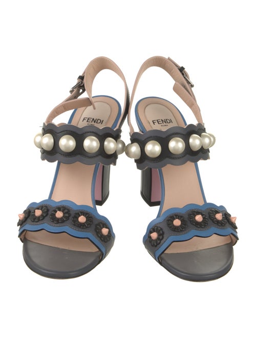 Fendi Faux Pearl Accents Leather Slingback Sandals