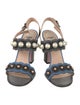Fendi Faux Pearl Accents Leather Slingback Sandals