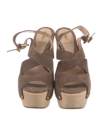 Fendi Suede Studded Accents Slingback Sandals