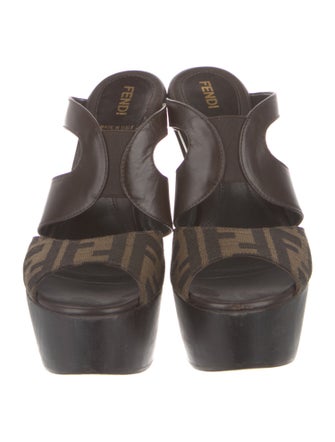 Fendi Zucca FF Logo Leather Slides