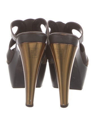 Fendi Zucca FF Logo Leather Slides