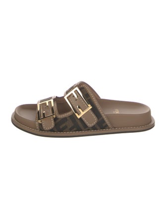 Fendi Zucca FF Logo Leather Slides