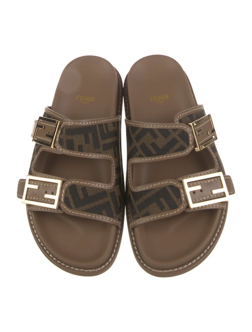 Fendi Zucca FF Logo Leather Slides