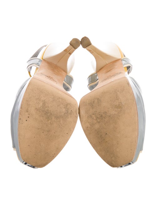 Fendi Patent Leather Colorblock Pattern T-Strap Pumps