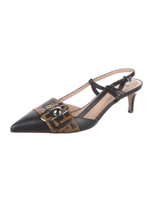 Fendi Zucca FF Logo Leather Slingback Flats