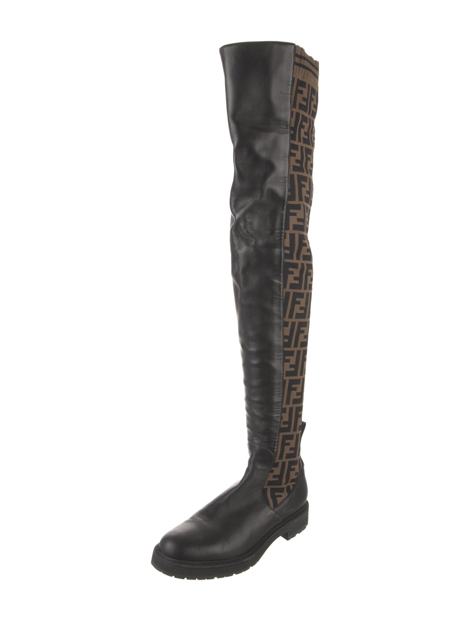 Fendi Zucca FF Logo Leather Sock Boots
