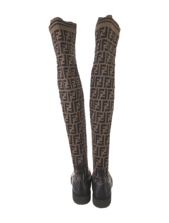 Fendi Zucca FF Logo Leather Sock Boots