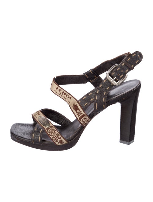 Fendi Leather Graphic Print Slingback Sandals