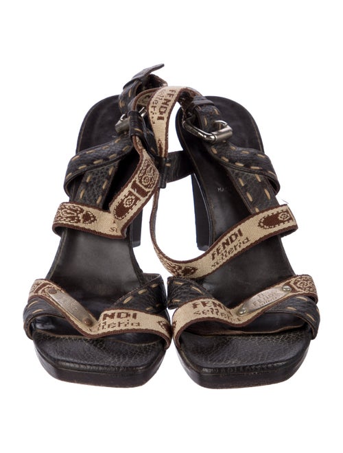 Fendi Leather Graphic Print Slingback Sandals