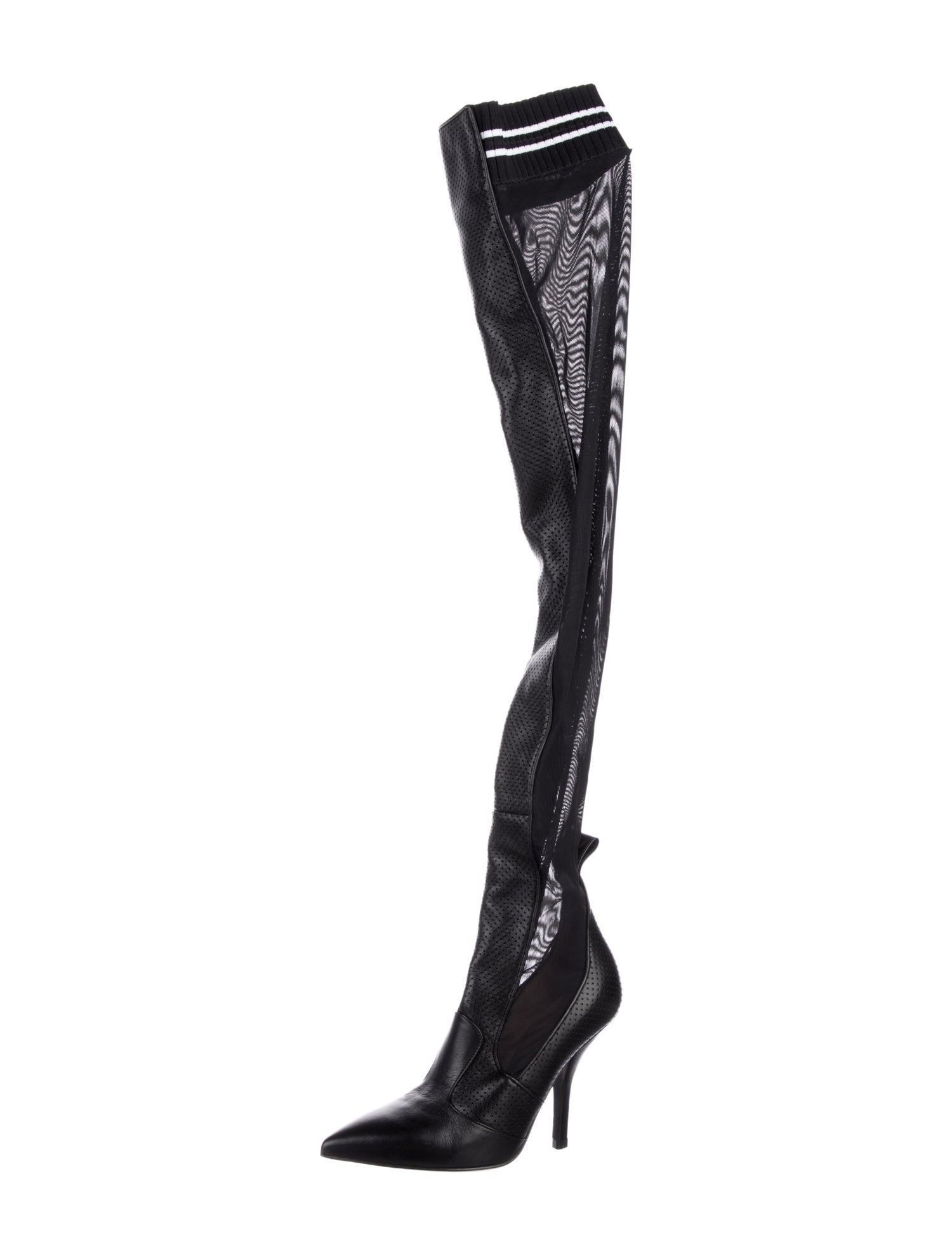 Fendi Leather Mesh Accents Sock Boots