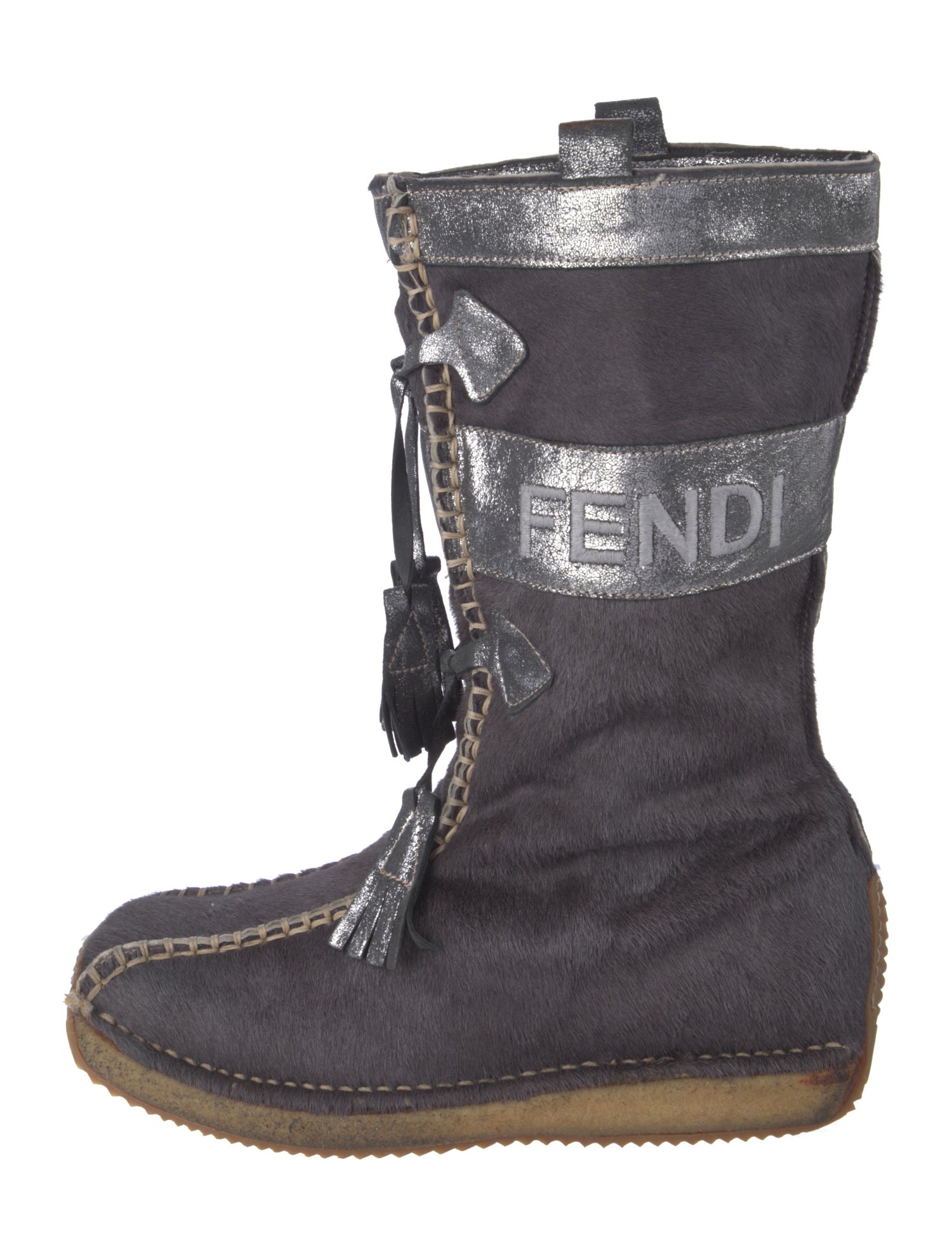 Fendi Ponyhair Graphic Print Lace-Up Boots