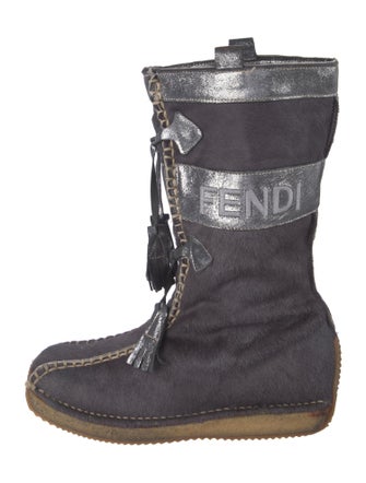 Fendi Ponyhair Graphic Print Lace-Up Boots