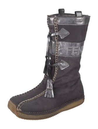 Fendi Ponyhair Graphic Print Lace-Up Boots