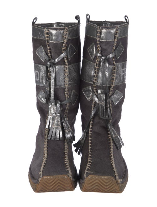 Fendi Ponyhair Graphic Print Lace-Up Boots