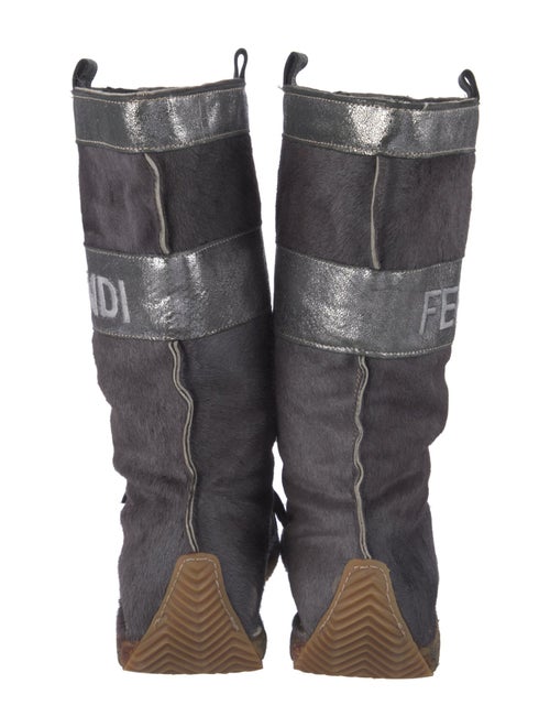 Fendi Ponyhair Graphic Print Lace-Up Boots