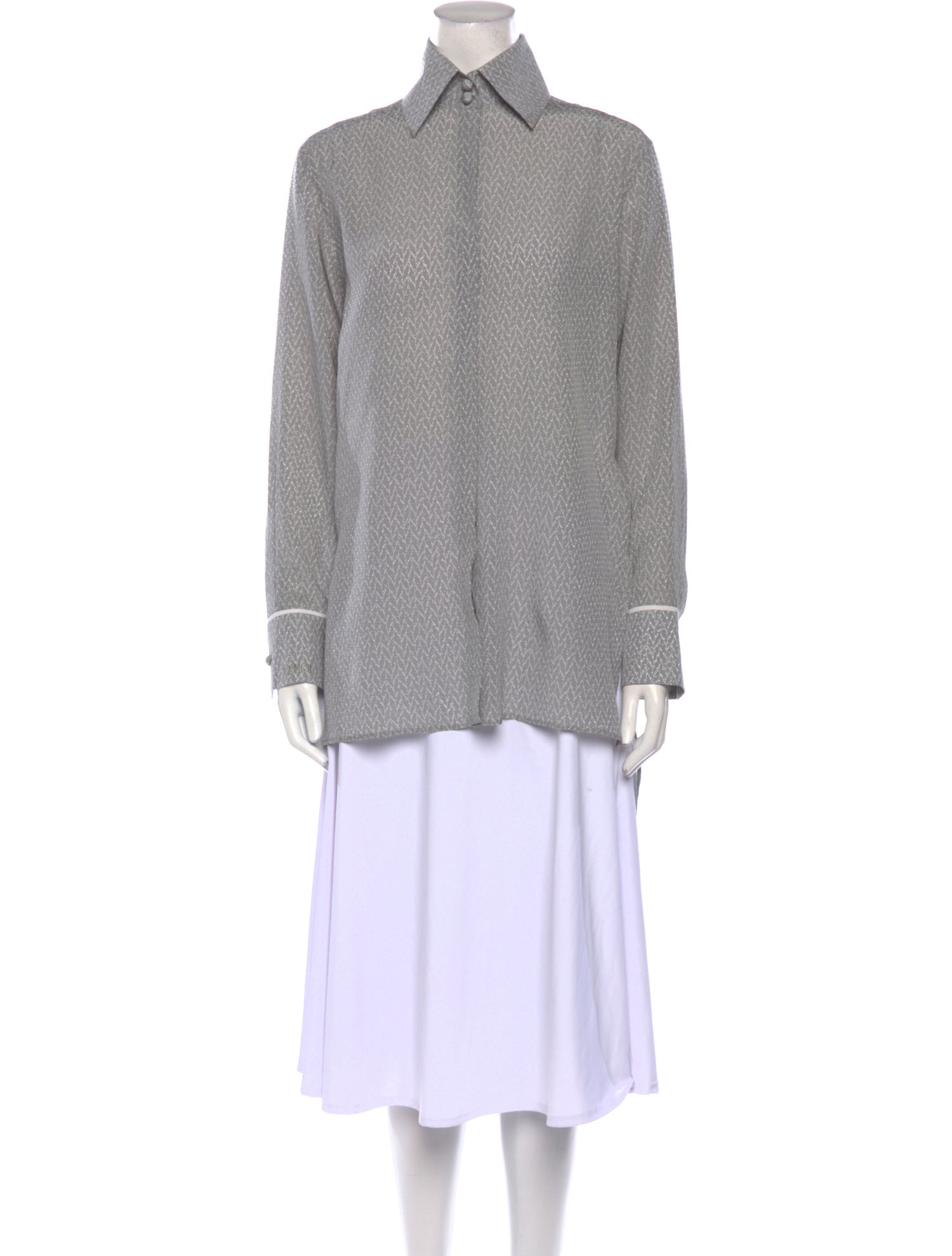 Fendi Silk Long Sleeve Button-Up Top w/ Tags