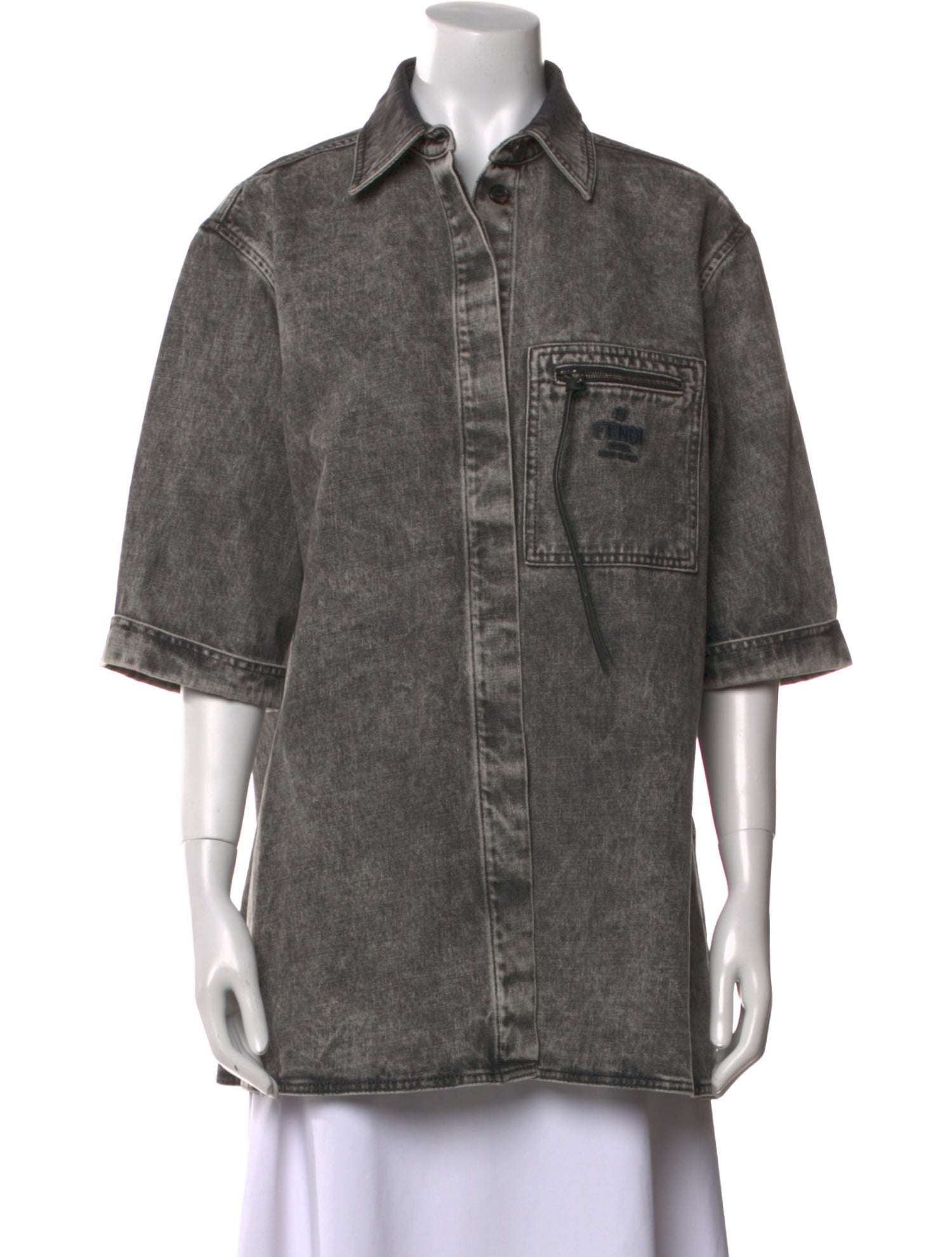 Fendi Three-Quarter Sleeve Button-Up Top