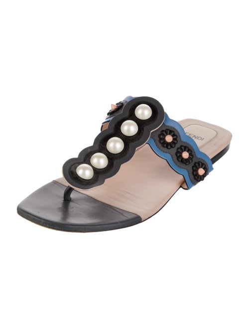 Fendi Faux Pearl Accents Leather Slides