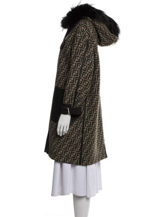 Fendi Virgin Wool Tweed Pattern Fur Coat