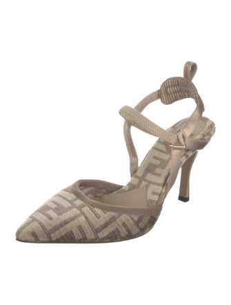 Fendi Zucca FF Logo Canvas Slingback Pumps