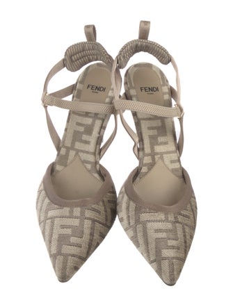 Fendi Zucca FF Logo Canvas Slingback Pumps