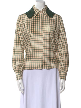 Fendi Plaid Print Long Sleeve Button-Up Top