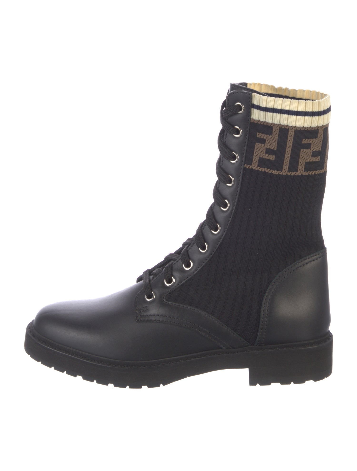 Fendi Zucca FF Logo Leather Combat Boots