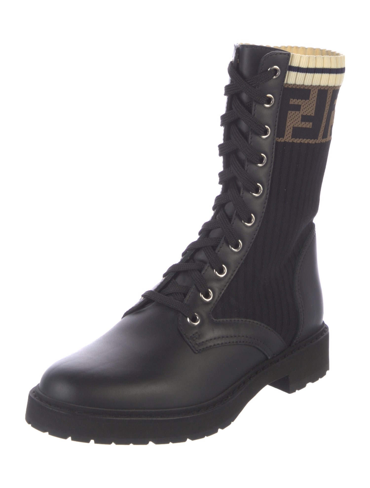 Fendi Zucca FF Logo Leather Combat Boots