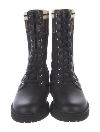 Fendi Zucca FF Logo Leather Combat Boots