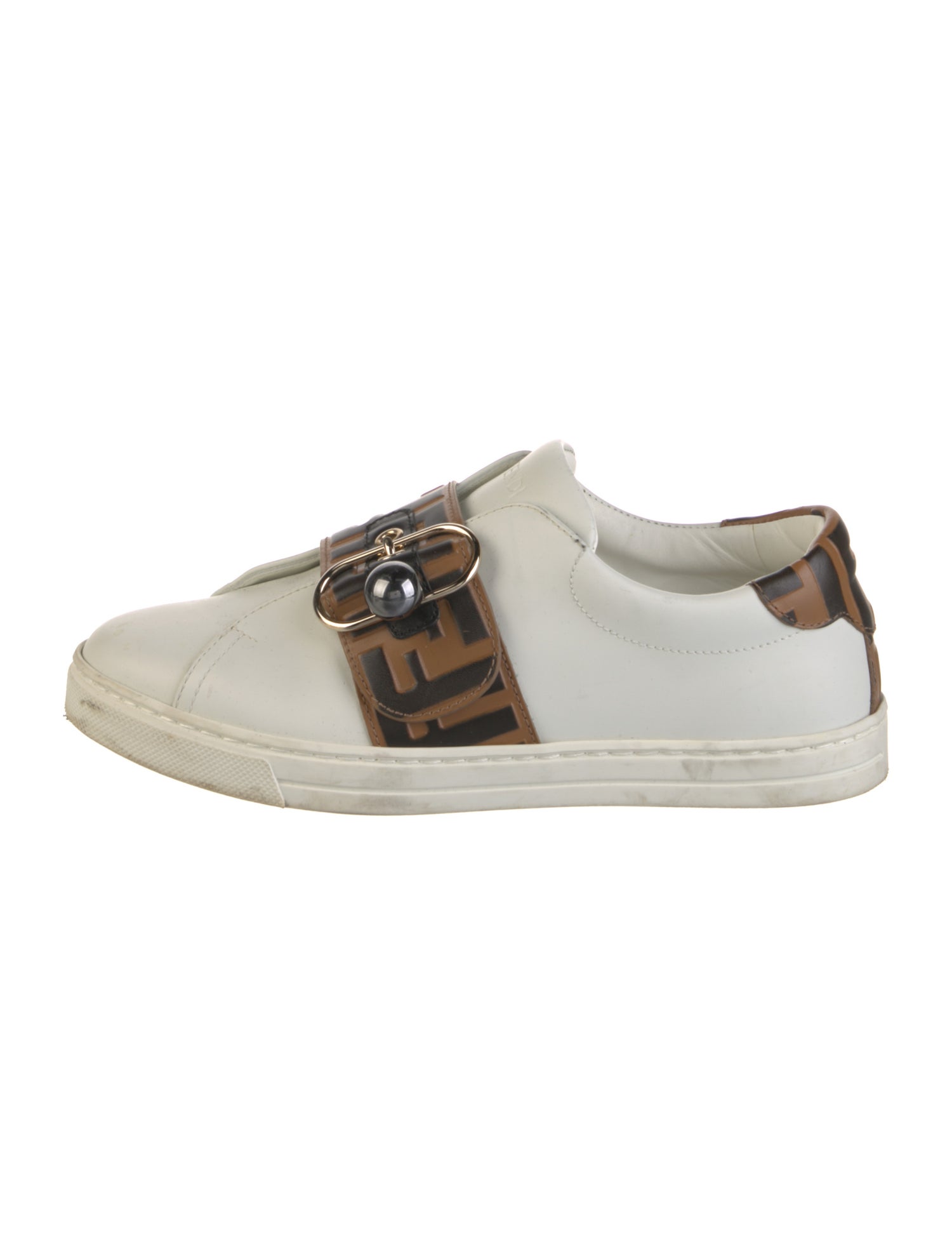 Fendi Pequin Pattern Leather Sneakers