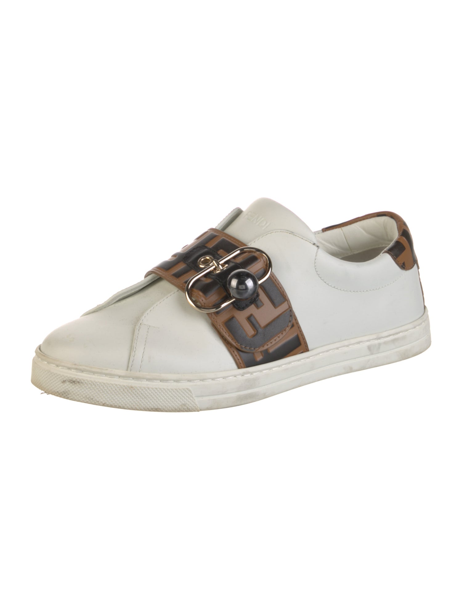 Fendi Pequin Pattern Leather Sneakers