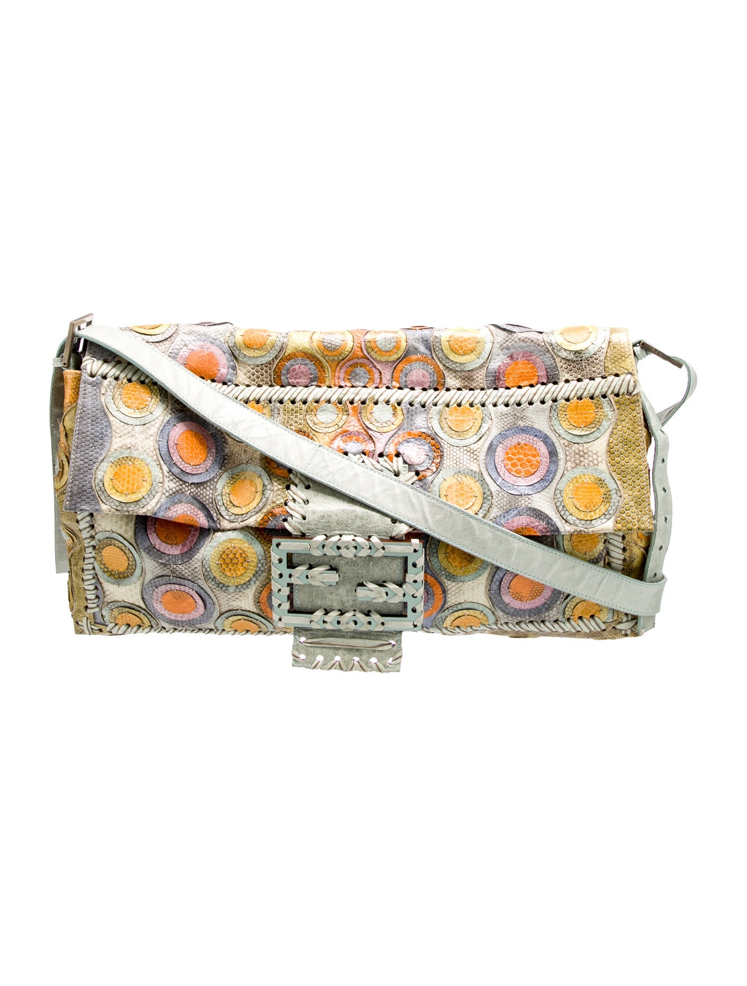 Fendi Zucca FF Watersnake Messenger Baguette Maxi Vintage