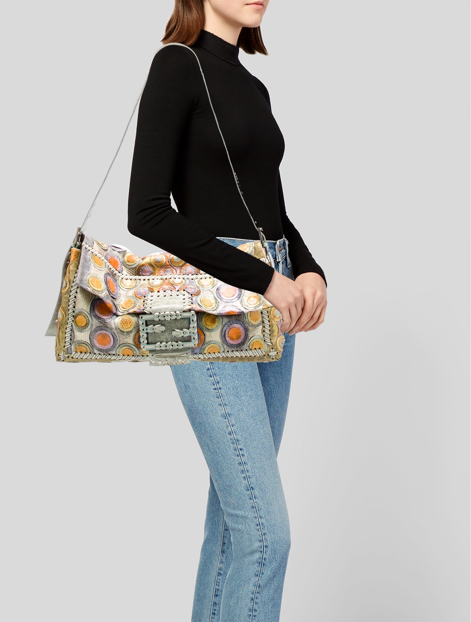 Fendi Zucca FF Watersnake Messenger Baguette Maxi Vintage