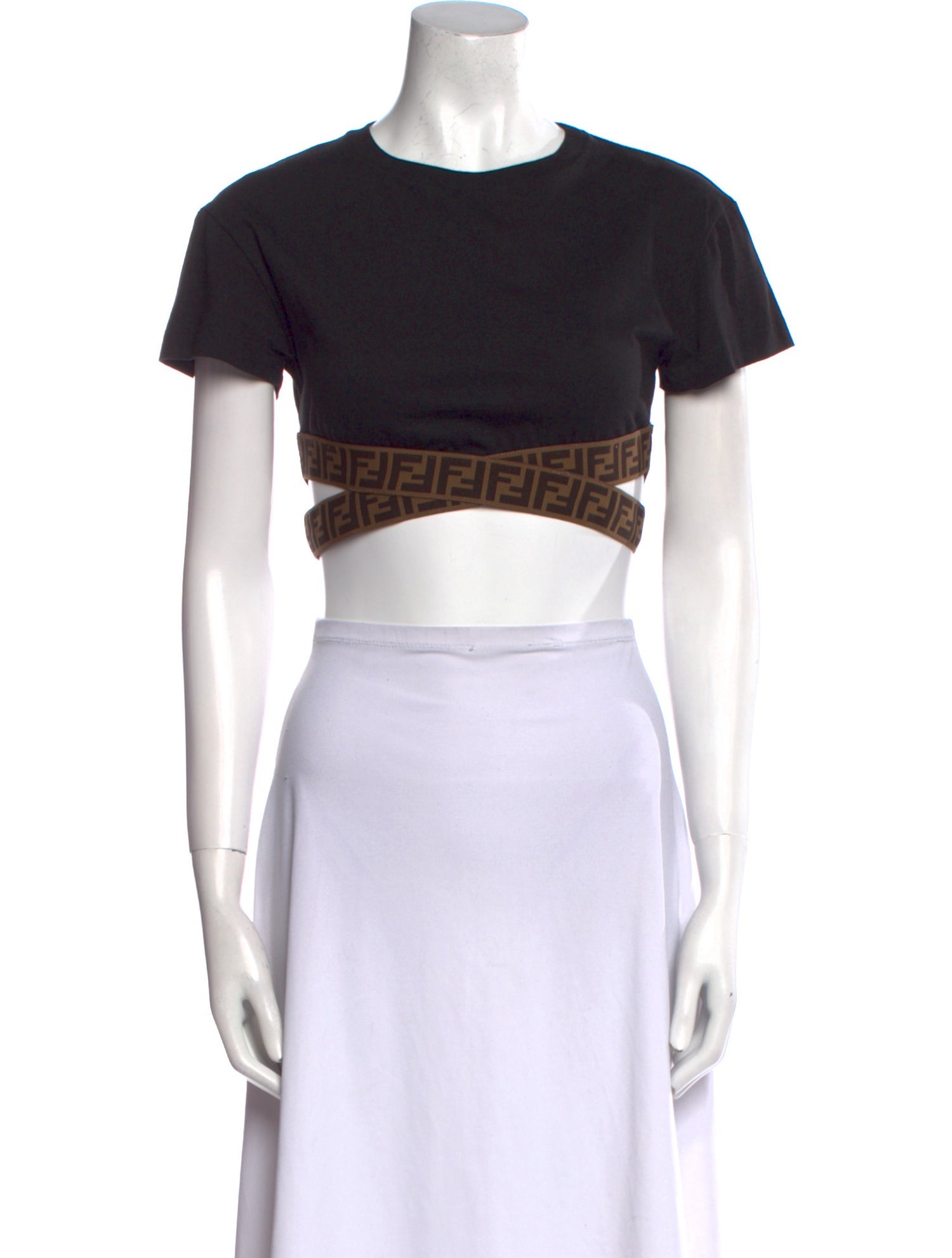 Fendi Girls' Zucca FF Short Sleeve Crop Top