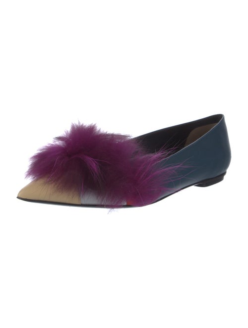Fendi Leather Fur Trim Flats