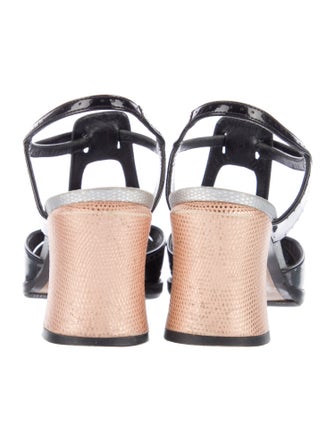 Fendi Patent Leather Lasercut Accents T-Strap Sandals