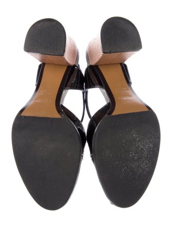 Fendi Patent Leather Lasercut Accents T-Strap Sandals