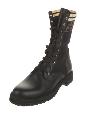 Fendi Zucca FF Logo Leather Combat Boots