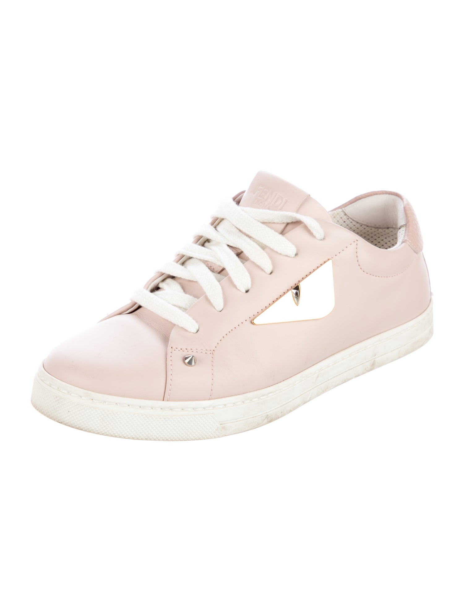 Fendi Rockstud Accents Leather Sneakers