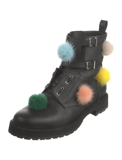 Fendi Leather Colorblock Pattern Combat Boots