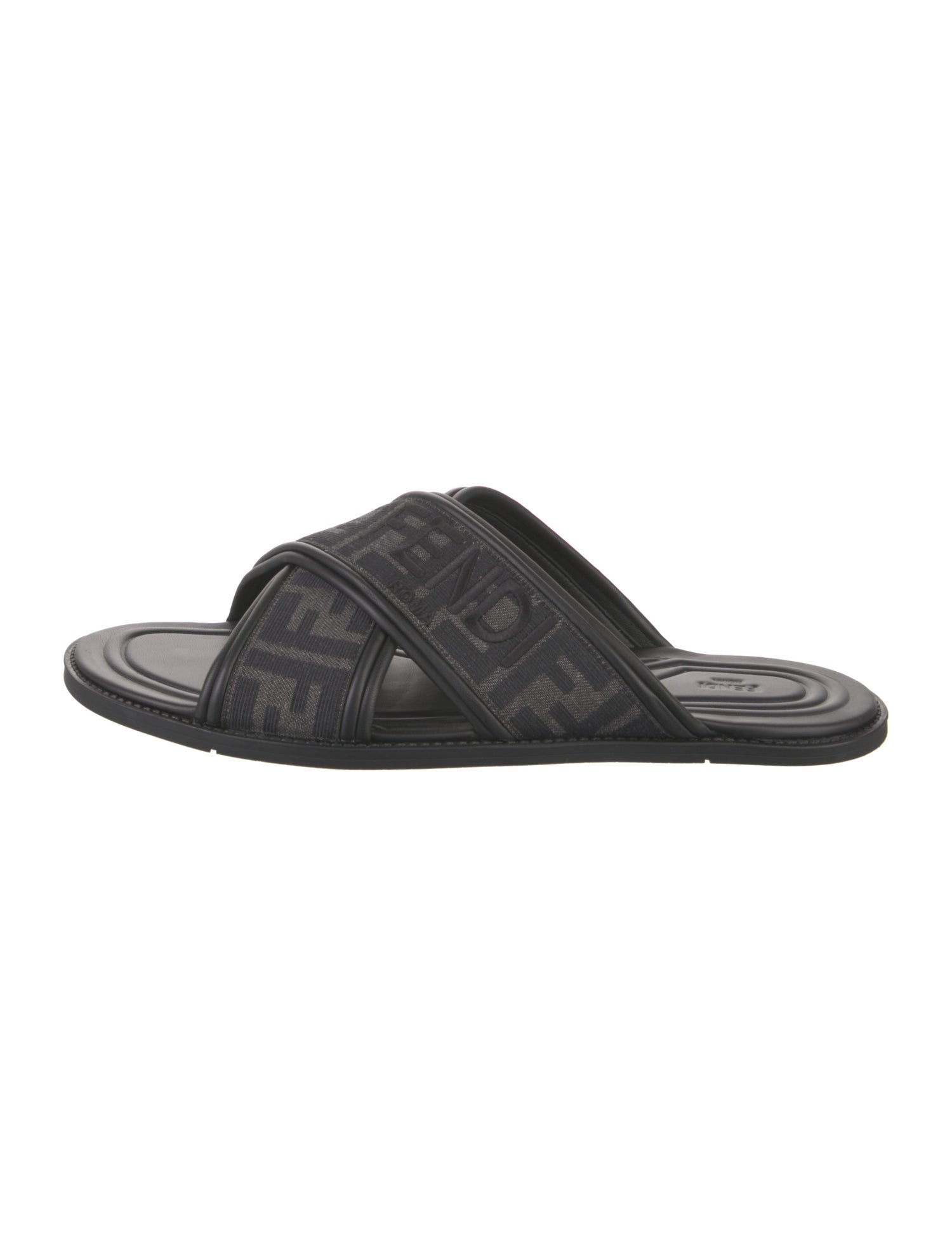 Fendi Zucca FF Logo Leather Slides