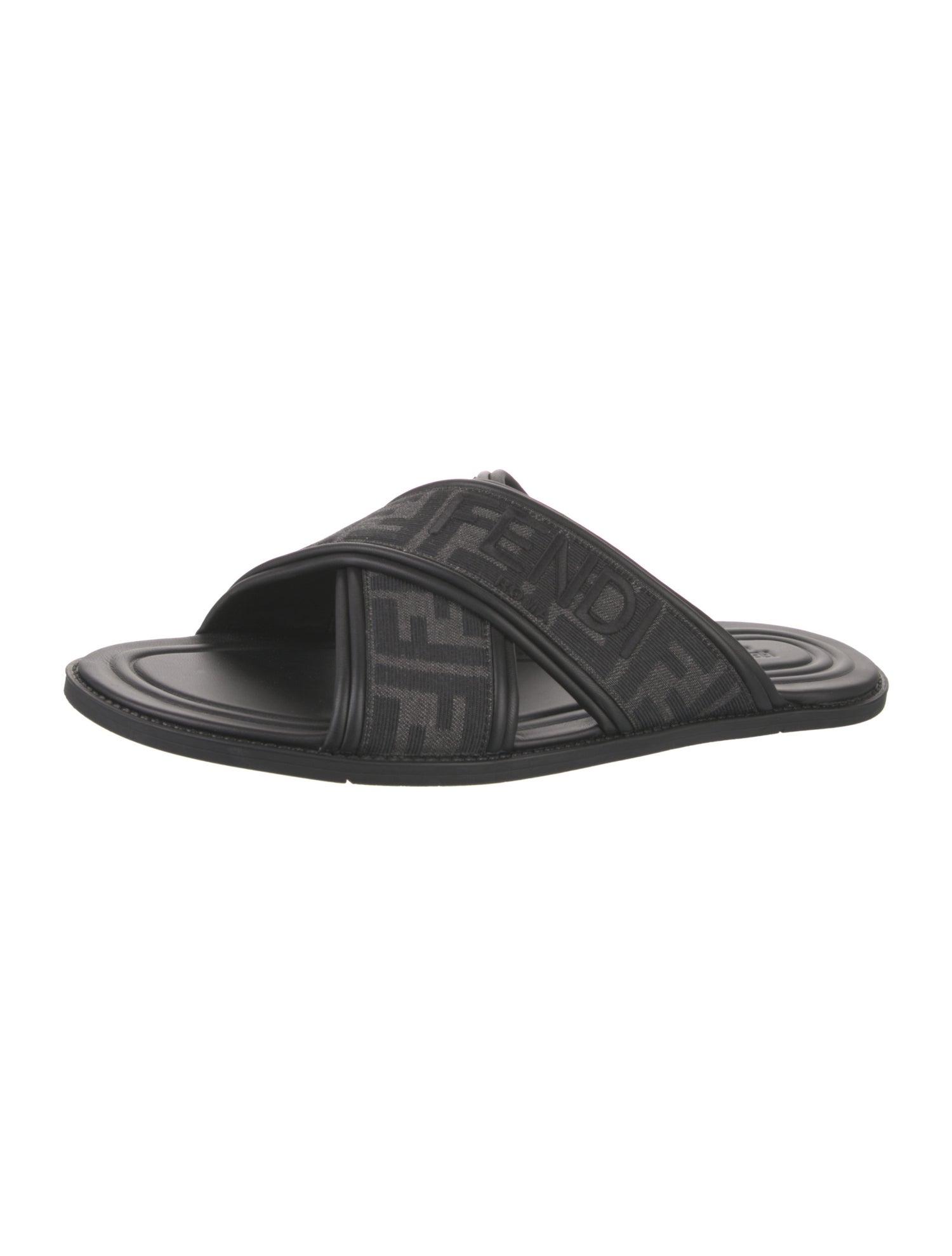 Fendi Zucca FF Logo Leather Slides