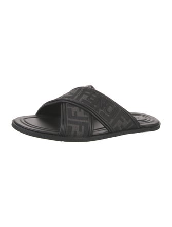 Fendi Zucca FF Logo Leather Slides