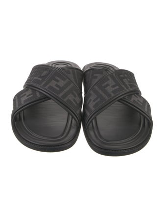 Fendi Zucca FF Logo Leather Slides