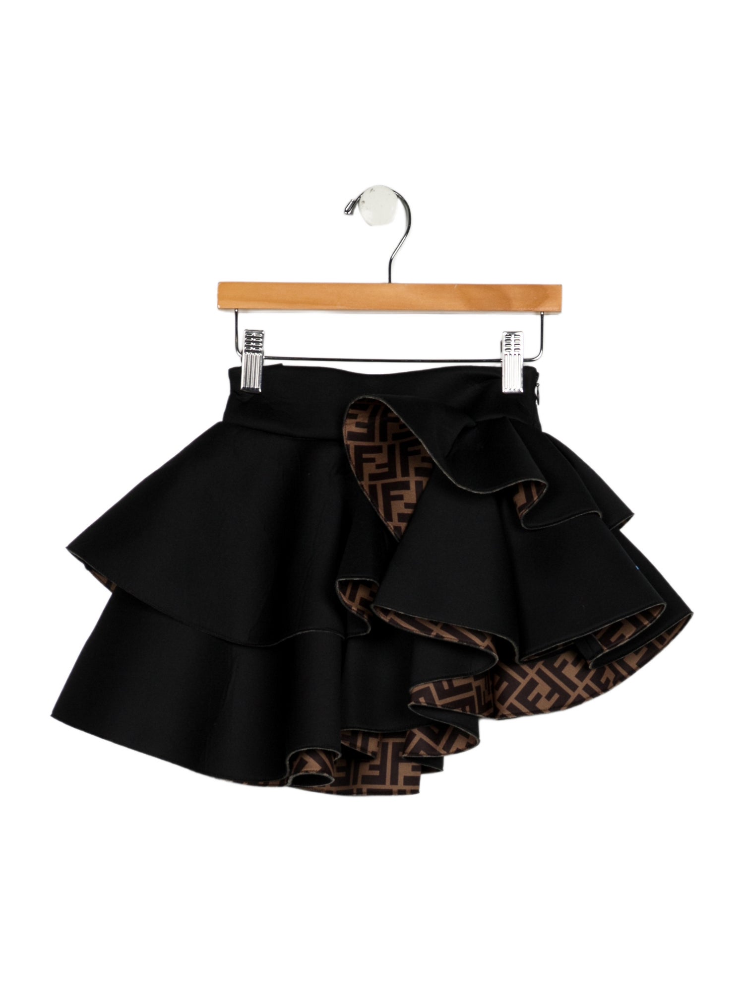 Fendi Girls Zucca Trimmed Ruffle Skirt