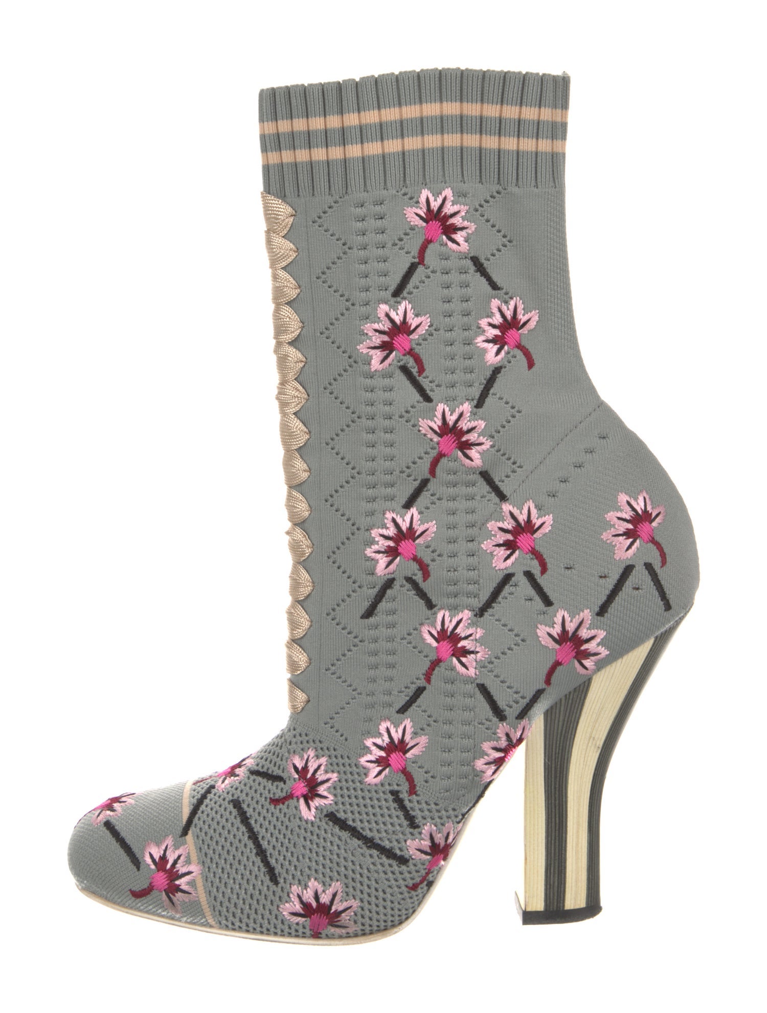 Fendi Floral Print Embroidered Accent Sock Boots