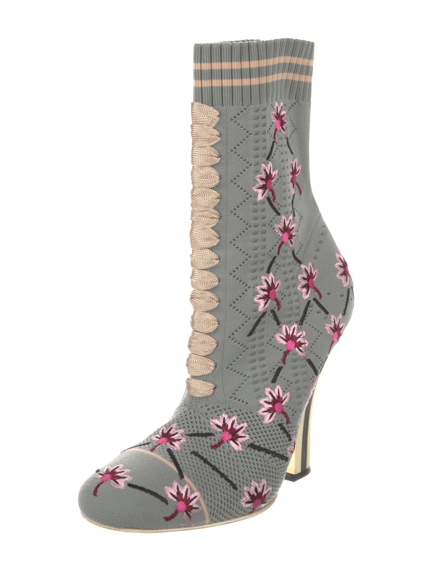 Fendi Floral Print Embroidered Accent Sock Boots