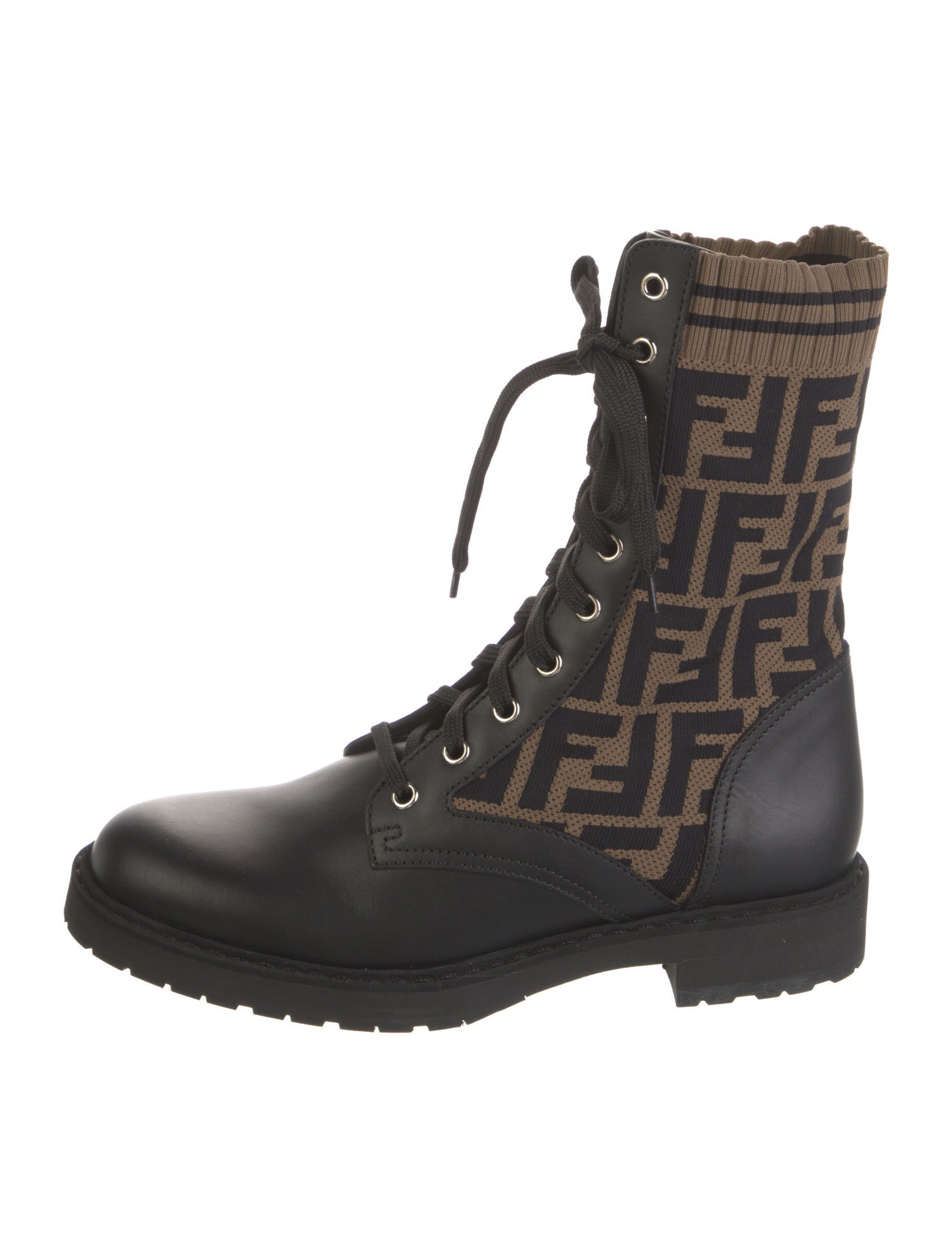 Fendi Zucca FF Logo Leather Combat Boots w/ Tags