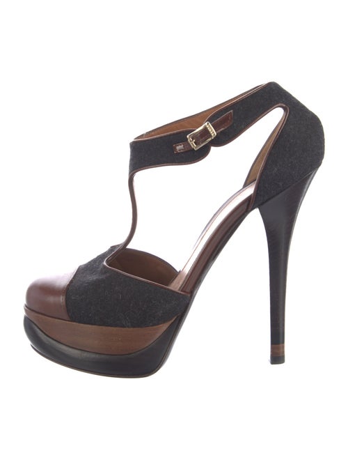 Fendi Leather Colorblock Pattern T-Strap Pumps